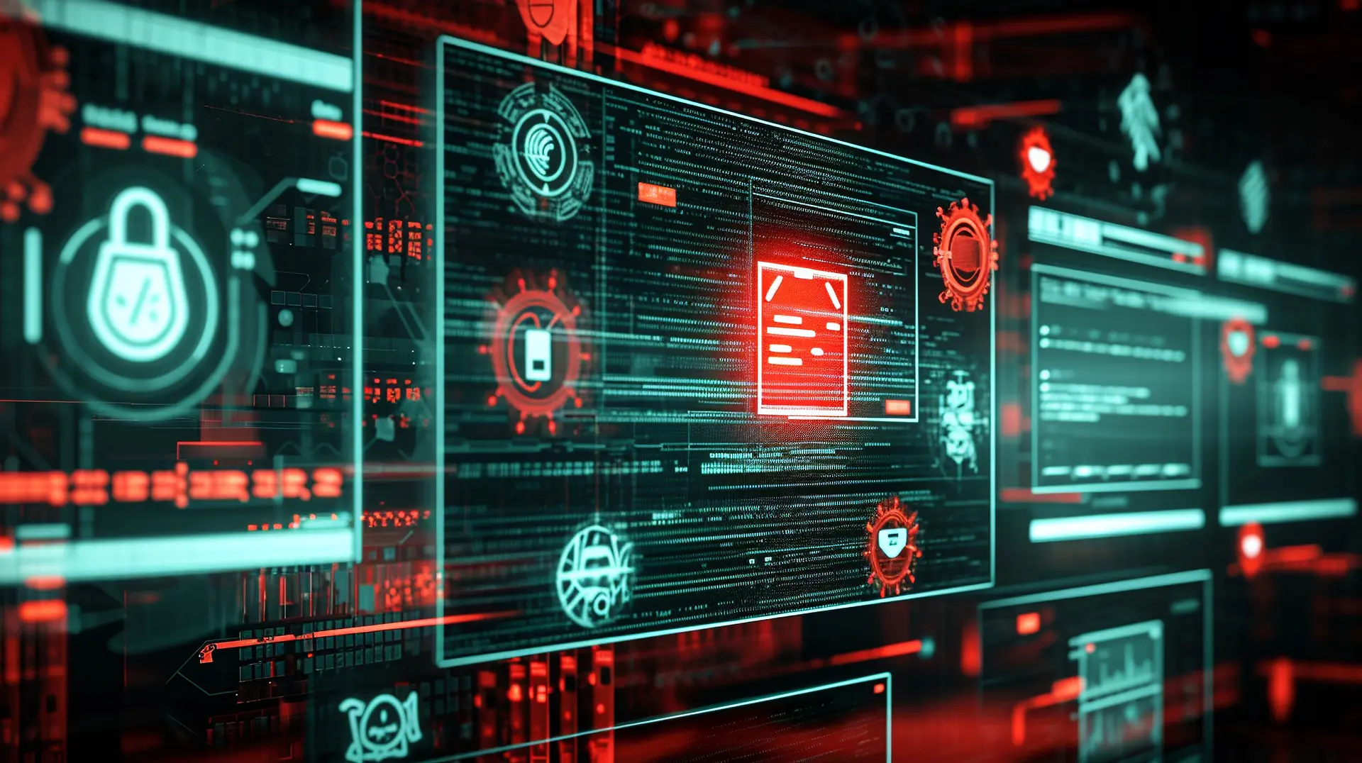 Monitor showing a compromised system due to a cyber attack