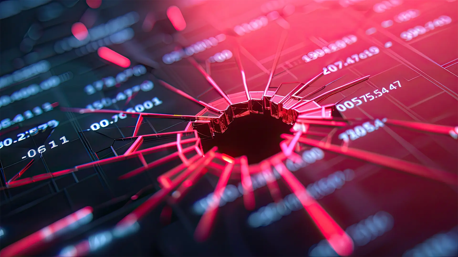 Un foro in uno schermo causato da un attacco del sistema IoT