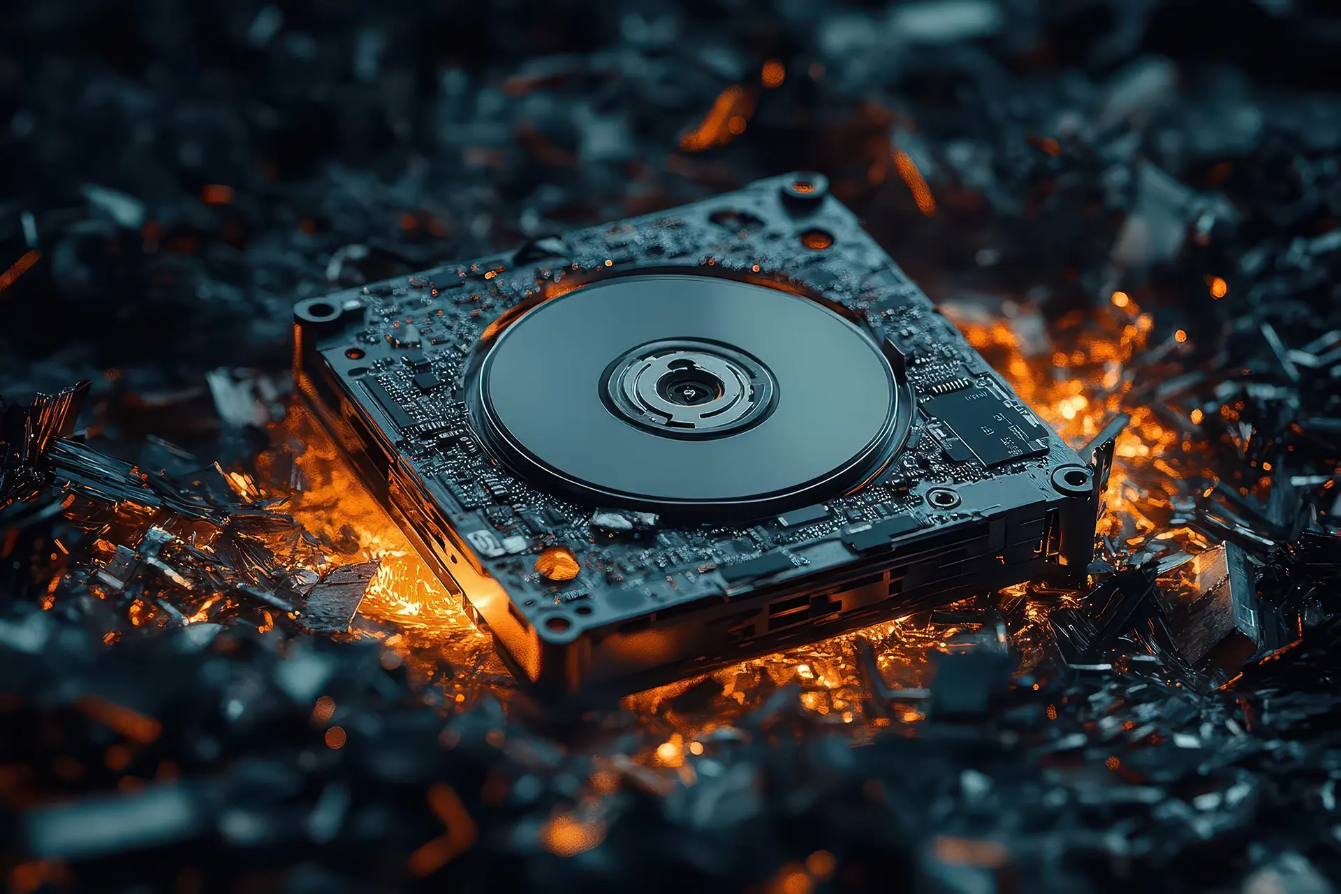 Hard disk dopo essere stato incenerito