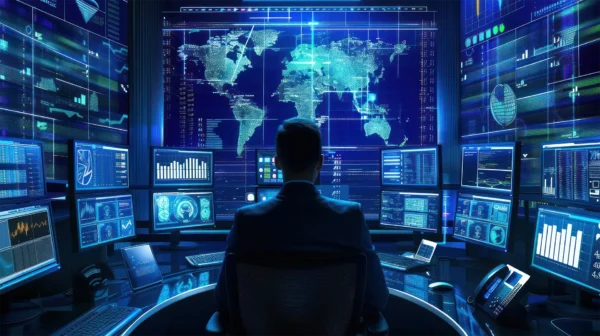 IT professional safeguarding IT security inside a control room