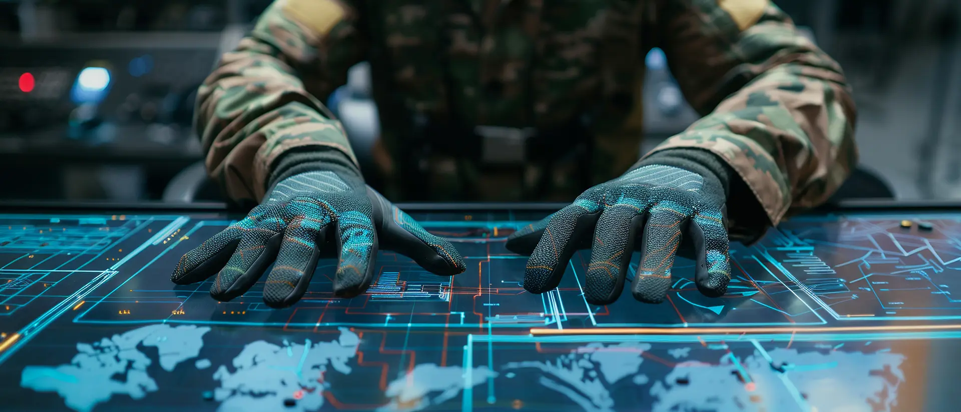 Soldier looking at a digital map of the battle field